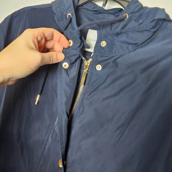 Carolina Belle Montreal Navy Blue Hooded Raincoat Womens M Drawstring Hem Long - Picture 9 of 10